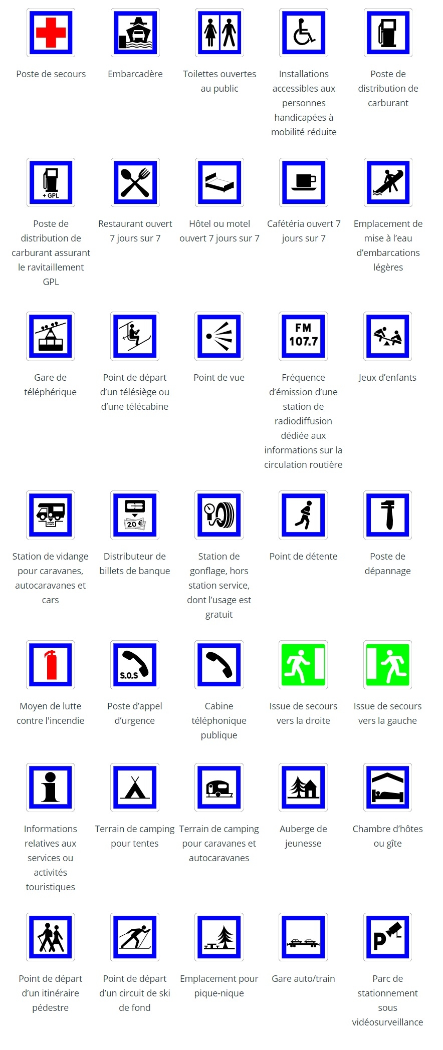 Les panneaux de services du code de la route Les panneaux de services du code de la route