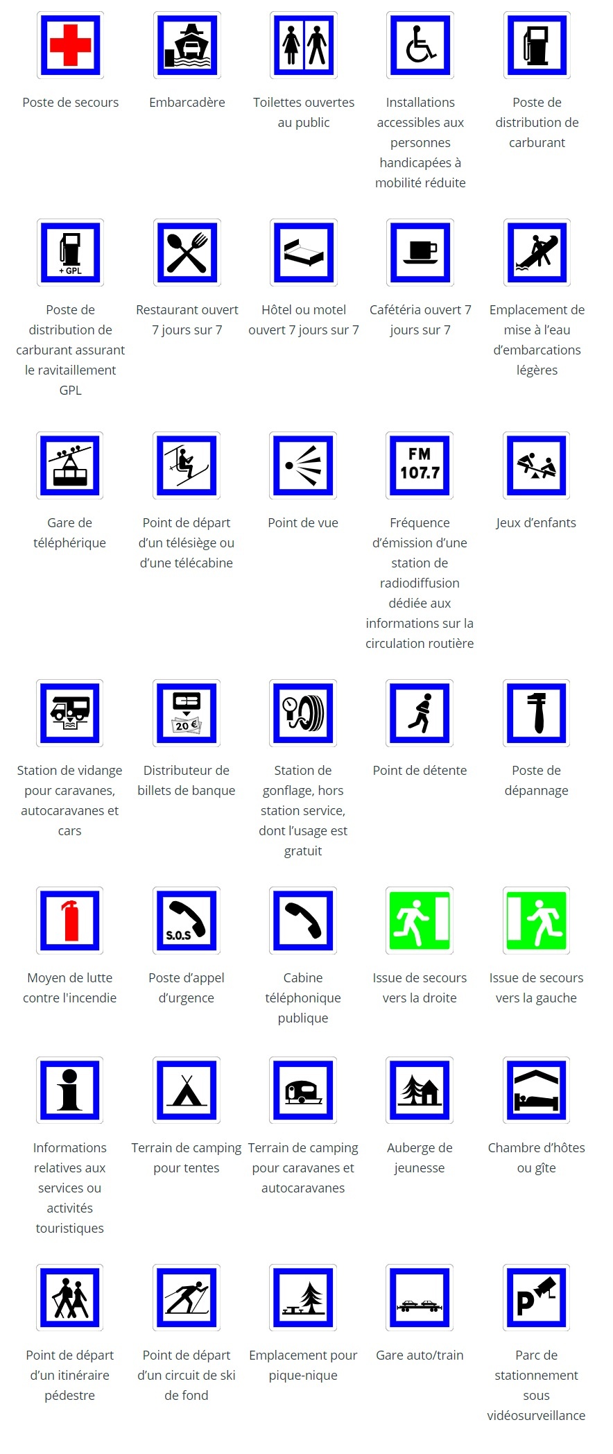 Les panneaux de services du code de la route Les panneaux de services du code de la route