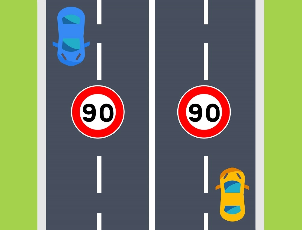 Limitation à 80 km/h pour une route à double sens sans séparateur central avec deux créneaux de dépassement