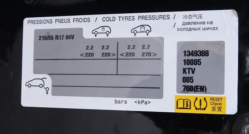 Étiquette de pression des pneus