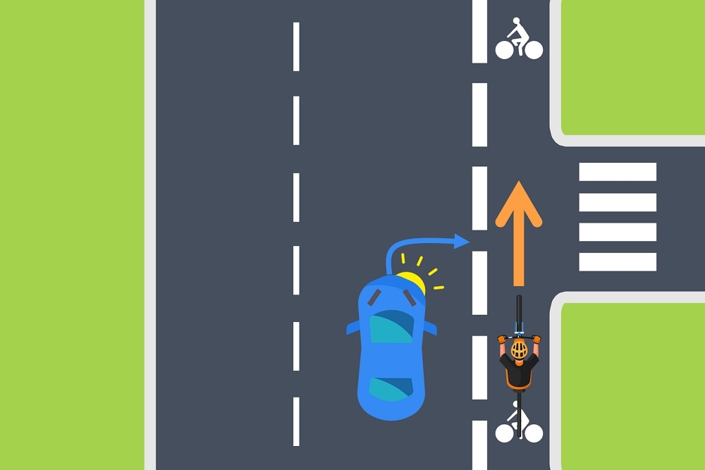 Priorité au vélo sur la bande cyclable si la voiture tourne à droite