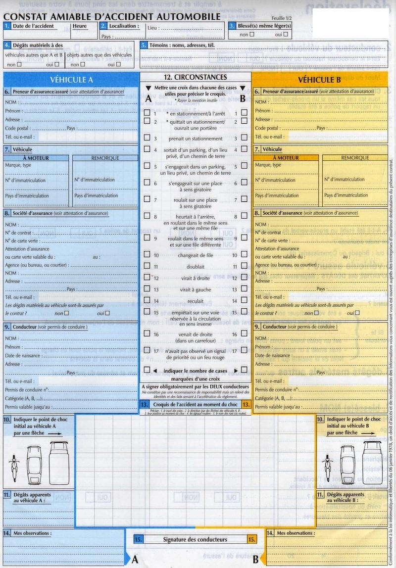 Constat amiable papier