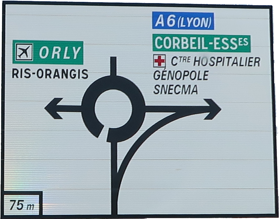 Panneau de direction en amont d’un carrefour à sens giratoire Panneau de direction en amont d’un carrefour à sens giratoire