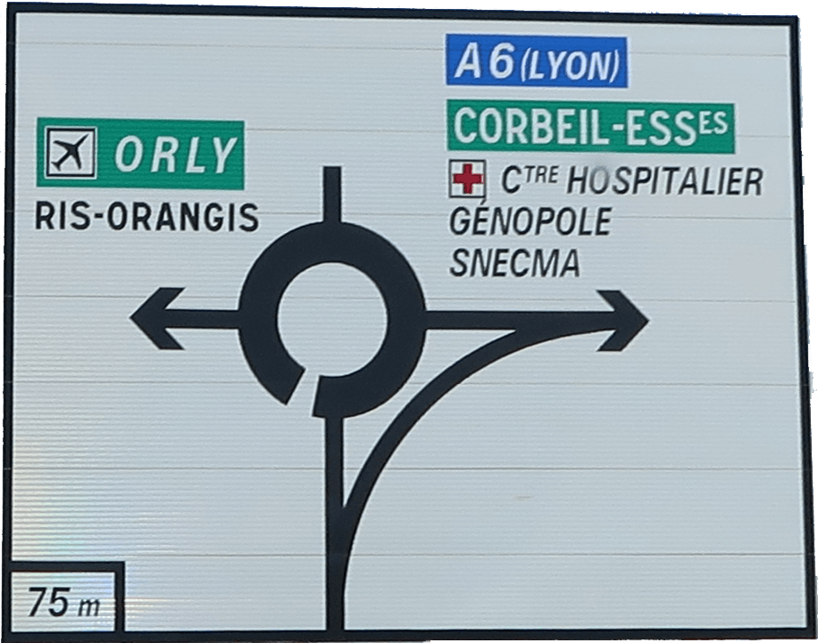 Panneau de direction en amont d’un carrefour à sens giratoire Panneau de direction en amont d’un carrefour à sens giratoire