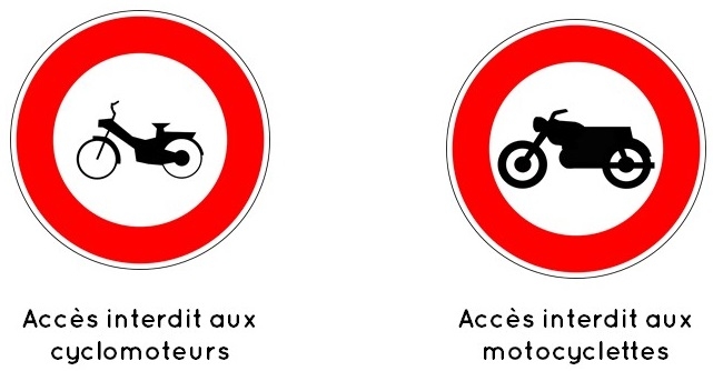 Panneaux d’interdiction d’accès aux cyclomoteurs et motocyclettes