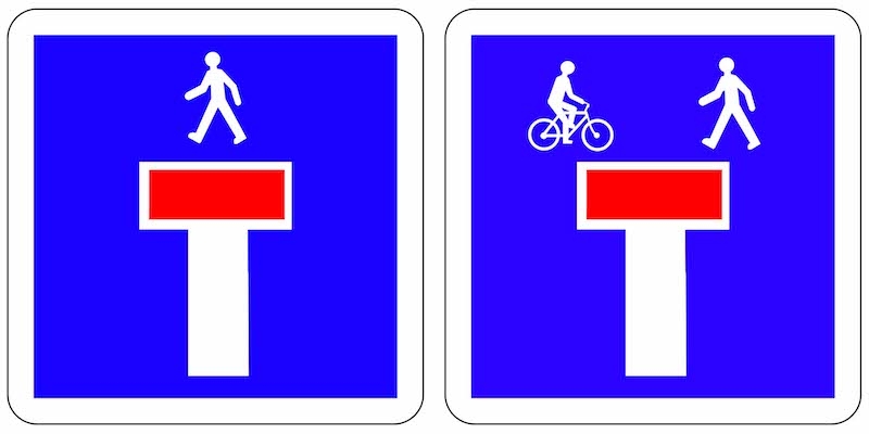 Panneaux d’indication de voie sans issue, sauf pour les piétons et les cyclistes